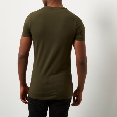 Khaki green longline muscle fit T-shirt
